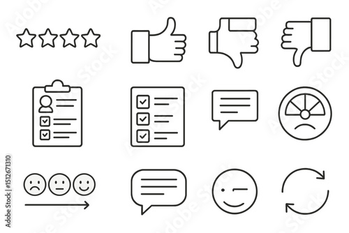 Minimalist icons: rating, feedback, and evaluation symbols collection