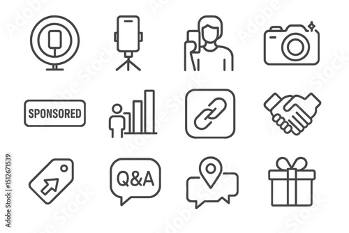 Simple illustrated icons for social media marketing and content creation
