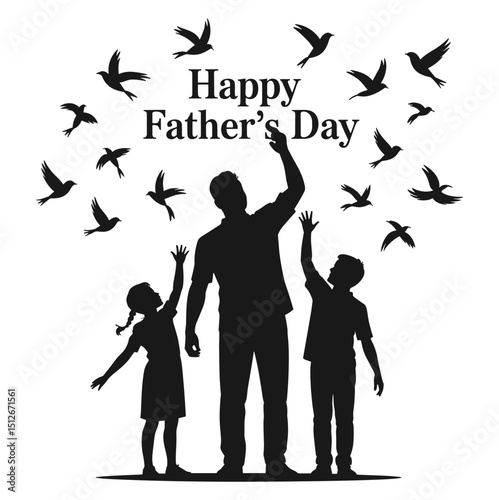 Happy Father’s Day Family Silhouette with Children Vector