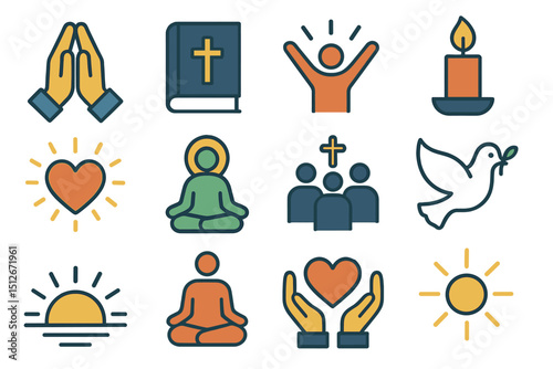 Colorful religious icons - faith, meditation, community, peace, prayer, candle