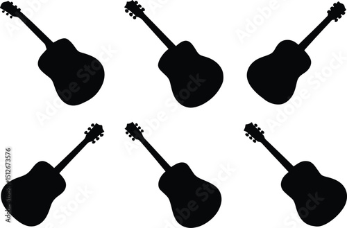 Six acoustic guitar silhouettes arranged on a white background for music themes