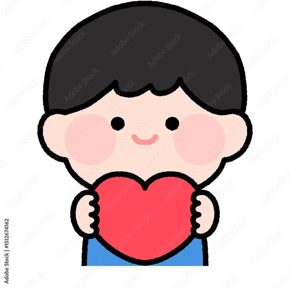 Obraz premium 구독 좋아요 하트를 든 어린이 일러스트