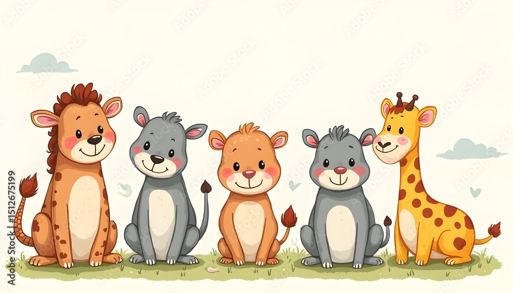 Fototapeta premium Cute Cartoon Animal Characters for Children’s Book Illustration