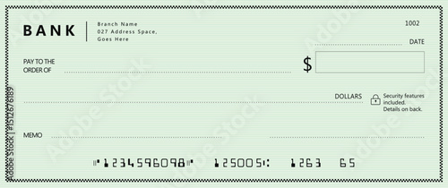Bank check, vector blank money cheque, checkbook template with guilloche pattern and fields. Currency payment coupon, money check background