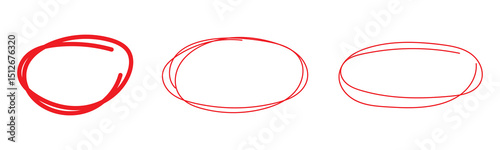 Grunge circles brush set. red circle frames. Round line of red paint. Grunge round shapes. Circular ink brush stroke fro design elements. Vector illustration.