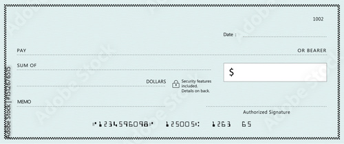Bank check, vector blank money cheque, checkbook template with guilloche pattern and fields. Currency payment coupon, money check background