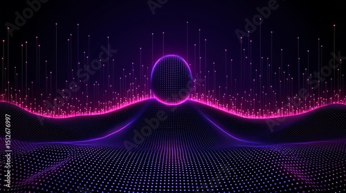 Purple and blue background with a large circle in the middle. The circle is surrounded by a purple and blue wave
