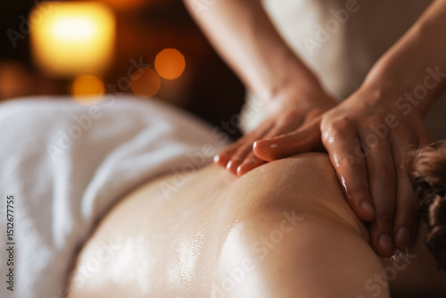 Wallpaper Mural Woman receiving back massage with oil in spa salon, closeup Torontodigital.ca