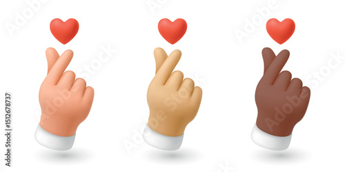 Vector Finger Heart Hand Gesture Icon Set. Korean Like Hand Gesture Vector Illustration Showing Love and Appreciation. Cute Finger Heart Hand Gesture for Social Media, K-Pop, Messaging Design