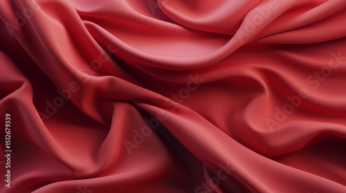 Red fabric with a pattern of waves. The fabric is very soft and smooth. The color of the fabric is very bright and vibrant