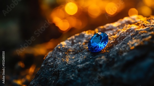 On a brown, textured surface lies a blue gemstone, its angular cut and vibrant color clearly visible in this close-up view