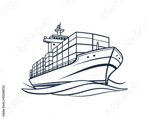 Container Ship Cargo Vessel Ocean Freight Transport Illustration