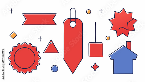 Red and Blue Geometric Shapes and Labels A Collection of Flat Design Elements for Branding and Marketing