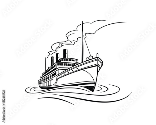 Vintage Steamboat Illustration Black and White Design