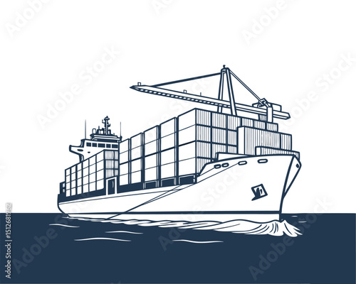 Large Container Ship at Sea Cargo Transportation Illustration