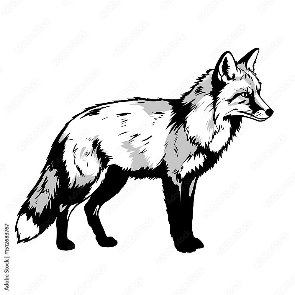 Fototapeta premium Stylized silver fox illustration isolated on white background