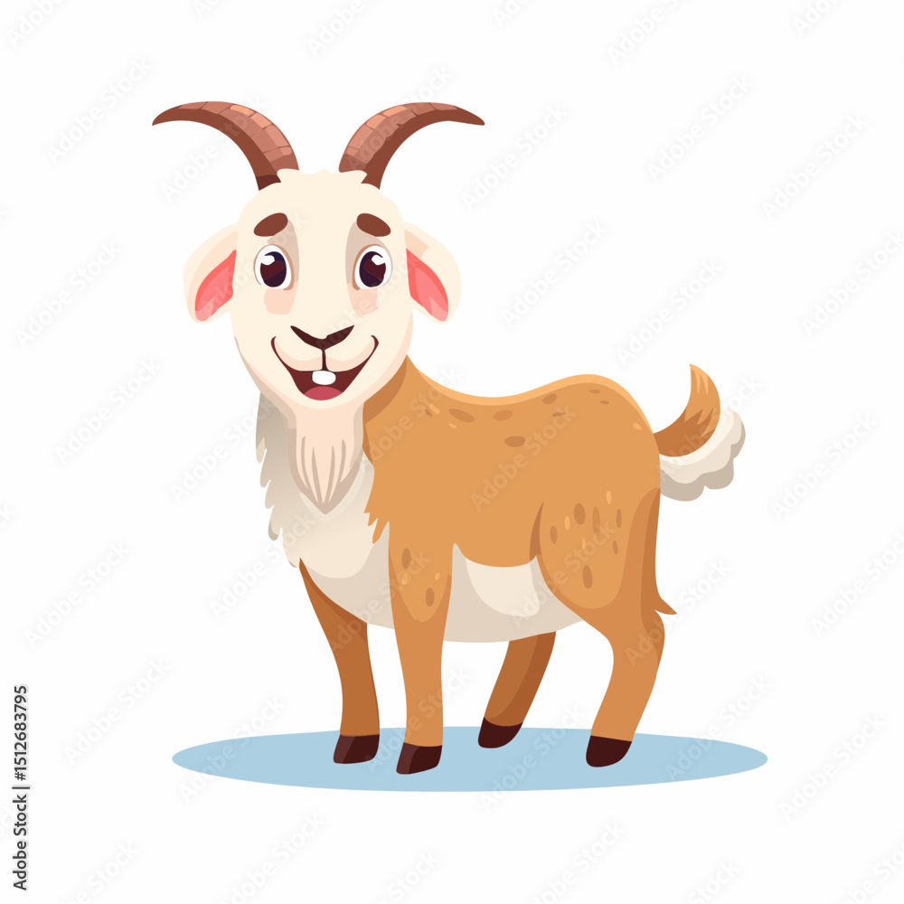 Fototapeta premium Cheerful Cartoon Style Goat Smiling with Small Horns Illustration