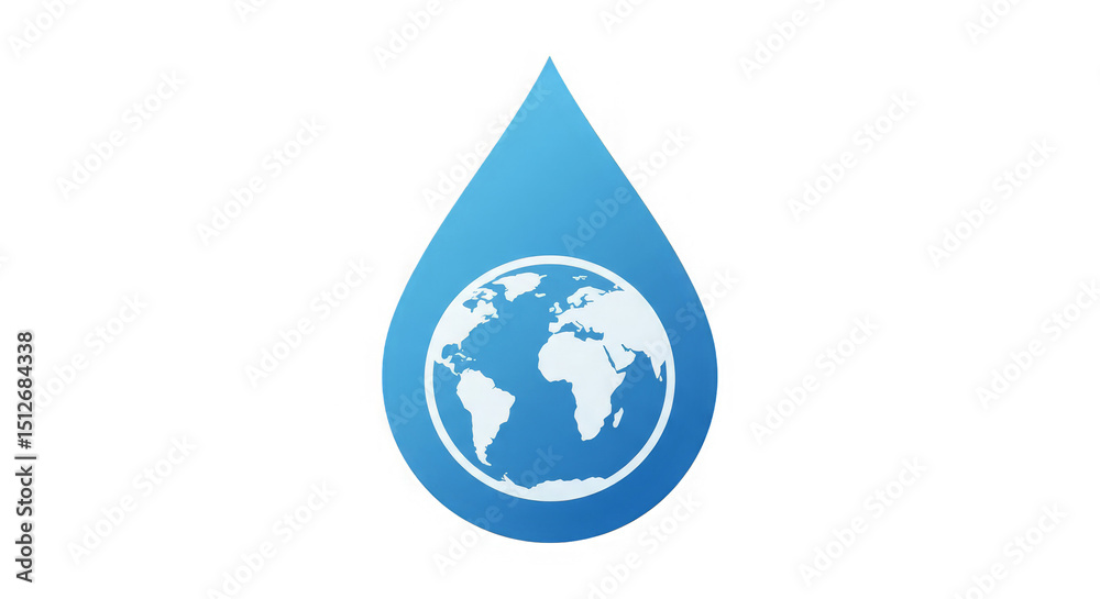 Obraz premium Stylized blue water drop icon containing the Earth globe surrounded by a colorful energy aura