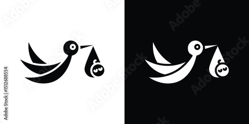 Stork with baby icon illustration. icon templates pack.