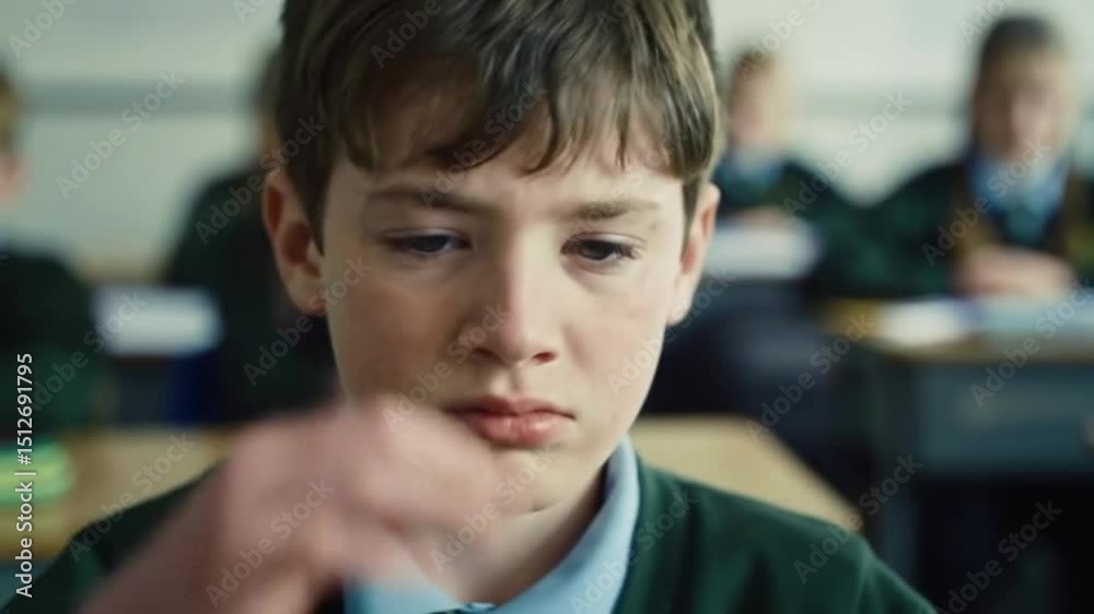 Classroom Reflection: A young student lost in thought during class, showcasing the introspective moments of learning within an academic environment.