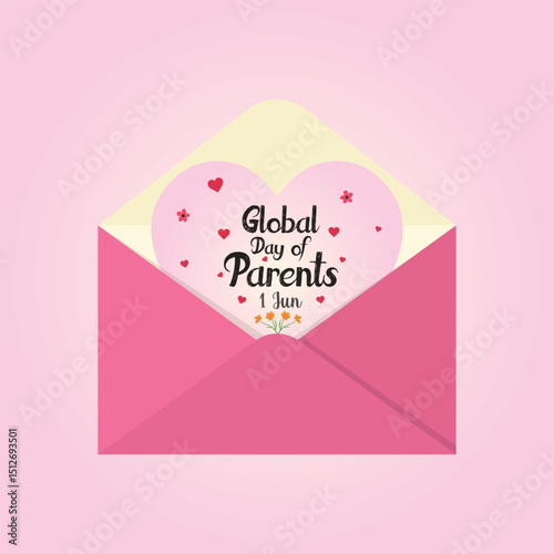 Global Day of Parents vector illustration. Parents Day poster design. pink envelope with hearts