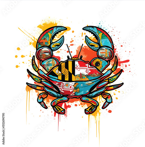 Crab Wearing a Shell Necklace and Sunglasses and vector