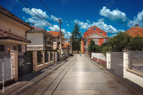 Fototapeta Naklejka Na Ścianę i Meble -  A small city street in a city in Serbia