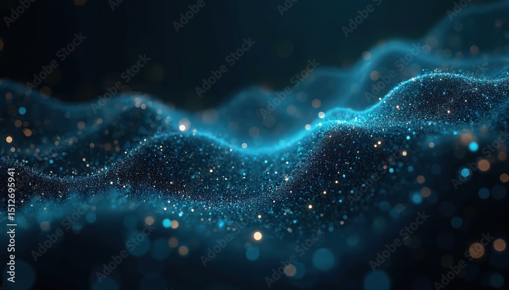 Abstract background with blue particles, lines. Digital data flow concept. Visualization of information, network, tech, internet connection, big data transfer. 3D render of futuristic cyberspace.