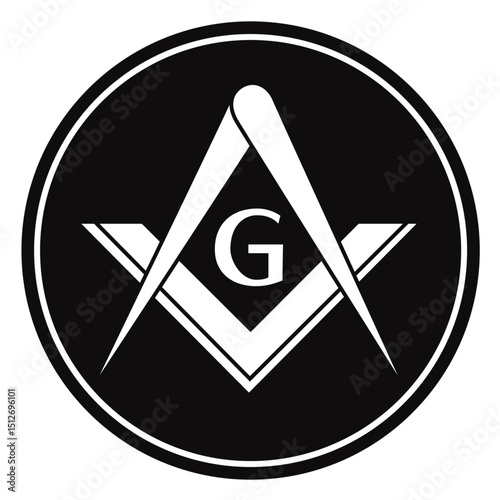 Masonic Square and Compasses Symbol Badge with Letter G AI File
