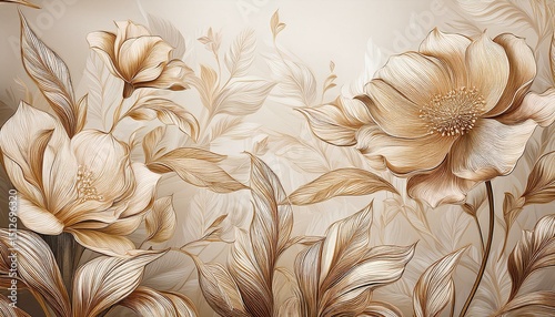 Beige floral line art print