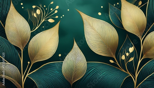 Gold and teal leaf pattern