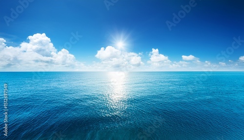 sky over calm sea blue sea and sunny sky on horizon over calm water