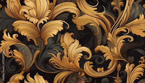 Ornate gold and teal floral pattern