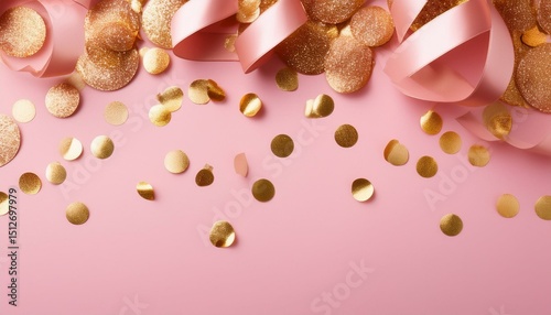 Pink and gold confetti with ribbon