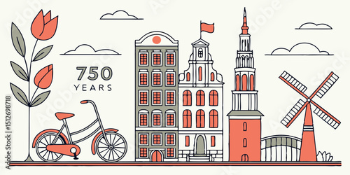 Design A Detailed Flat Vector Of A Vintage Amsterd 2