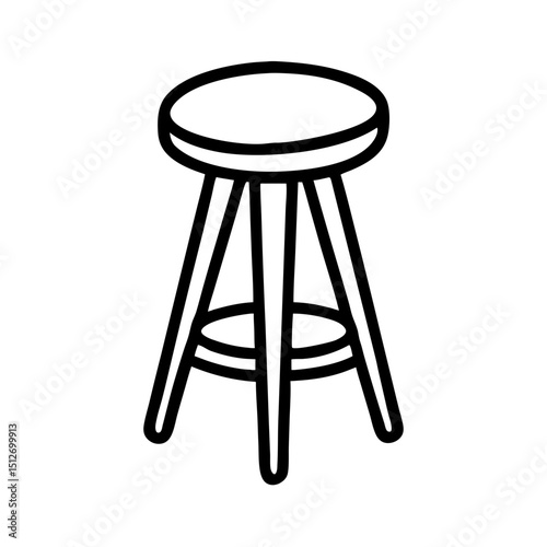 Simple black line stool design with four legs and circular top, icon, vector  