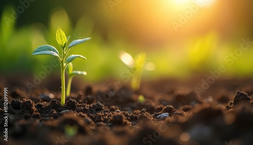 Wallpaper Mural Tiny seedlings emerge from rich soil. Sunlight bathes new life with golden light. Symbol of new beginnings growth. Nature, ecology, environment, spring concept. Hope, new life. Torontodigital.ca