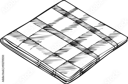 Checkered napkin for table setting. Vector illustration. Sketch for creativity