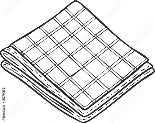 Checkered napkin for table setting. Vector illustration. Sketch for creativity