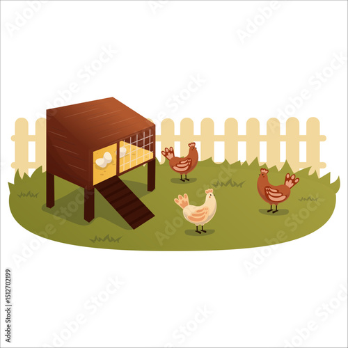 Vector illustration of a home chicken coop in the backyard
