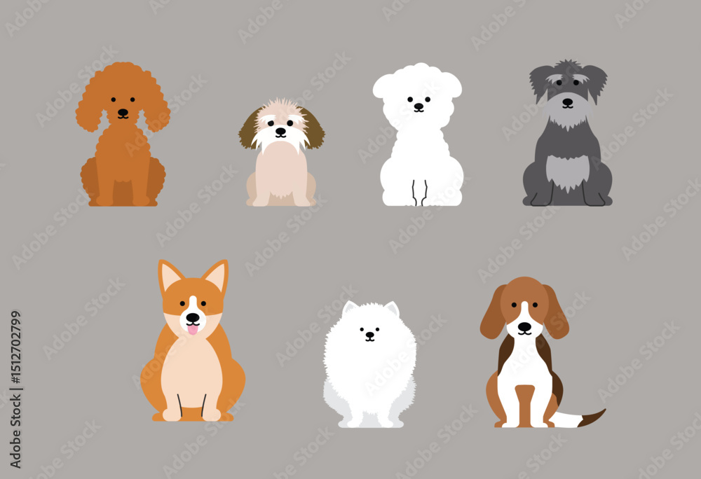 Fototapeta premium Collection of cartoon dogs and puppies in various breeds