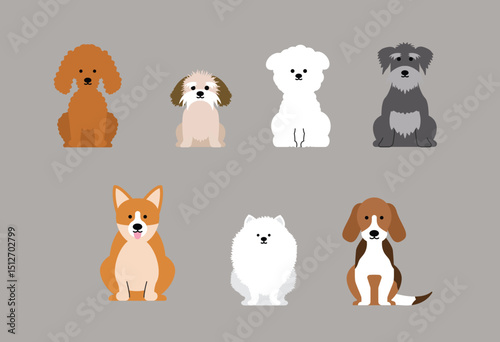 Collection of cartoon dogs and puppies in various breeds