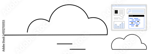 Cloud outline paired with data dashboard and analytics charts. Ideal for technology, cloud services, data visualization, computing, software, analytics, and simple landing page