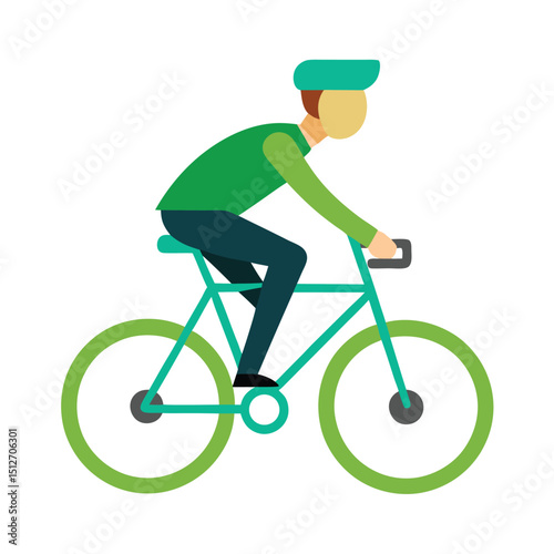 Man riding bicycle green commute colorful vector on white background  
Eco friendly transportation man cycling for green commute vector  
