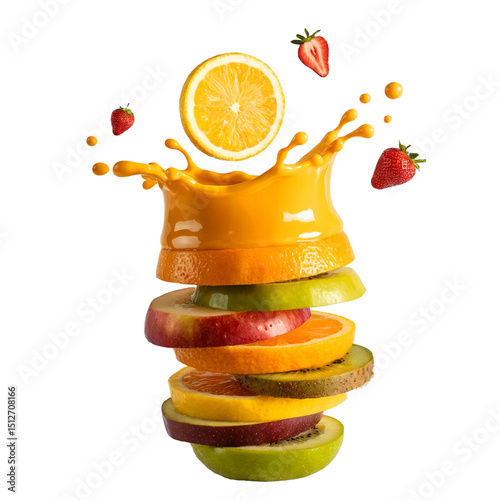 Fresh fruit juice splash stacked slices