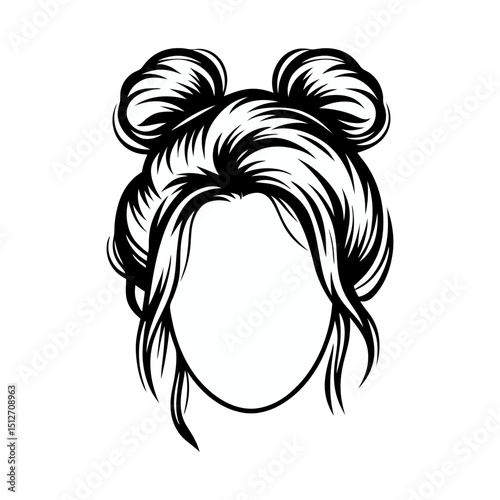 Fashionable twin buns graphic, ideal for beauty and lifestyle designs