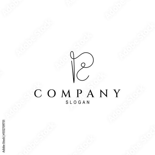 sewing needle logo with thread in minimalist linear design