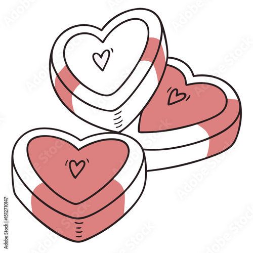 Stacked Heart-Shaped Cotton Candies, Cute and Clear Line Art. Perfect for: Valentine’s Day, Fairs, Romantic Gifts