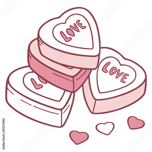 Stacked Heart-Shaped Cotton Candies, Cute and Clear Line Art. Perfect for: Valentine’s Day, Fairs, Romantic Gifts