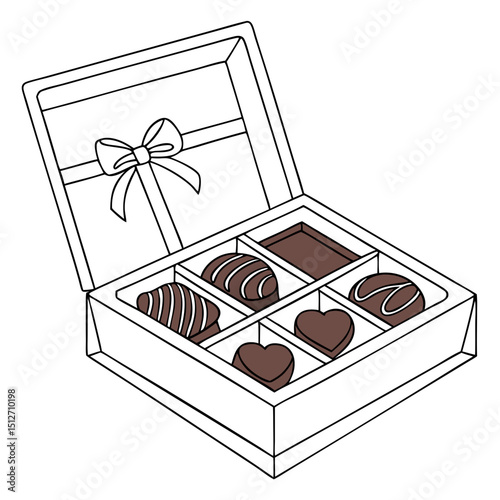 Open Chocolate Gift Box with Assorted Treats, Valentine Illustration. Perfect for: Valentine’s Day, Gift Giving, Anniversaries